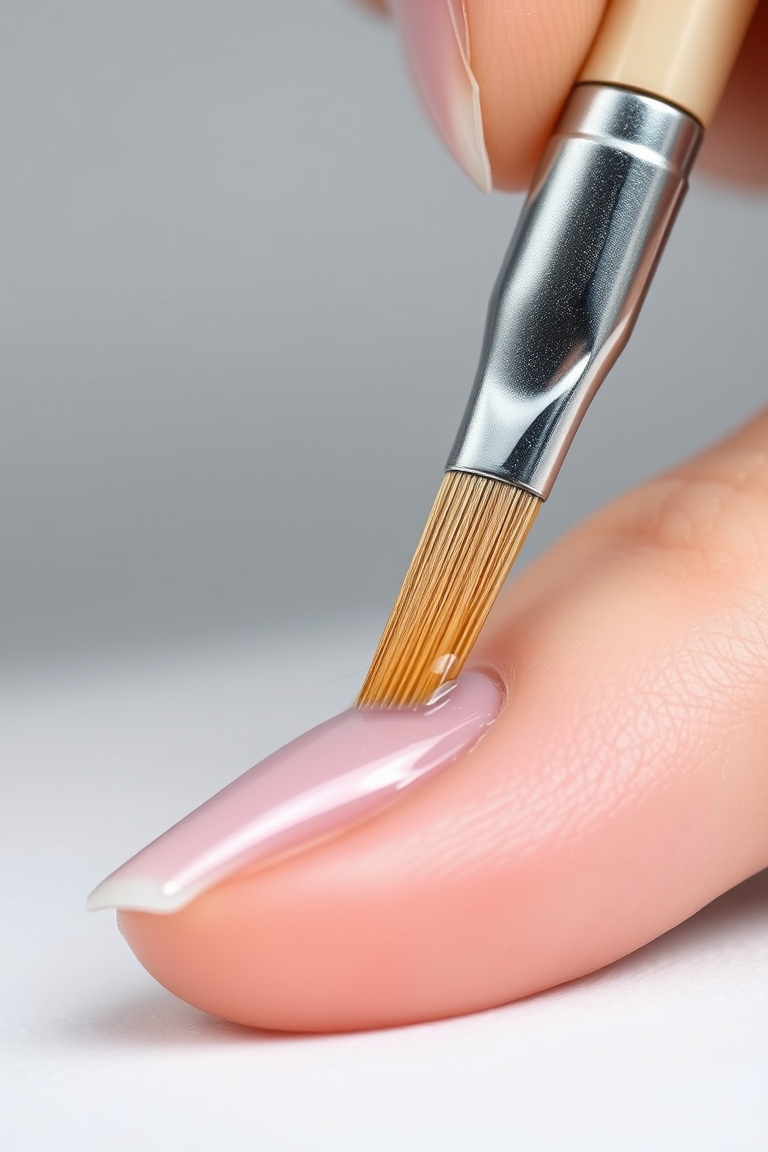 Applying builder gel for a strong nail extension.