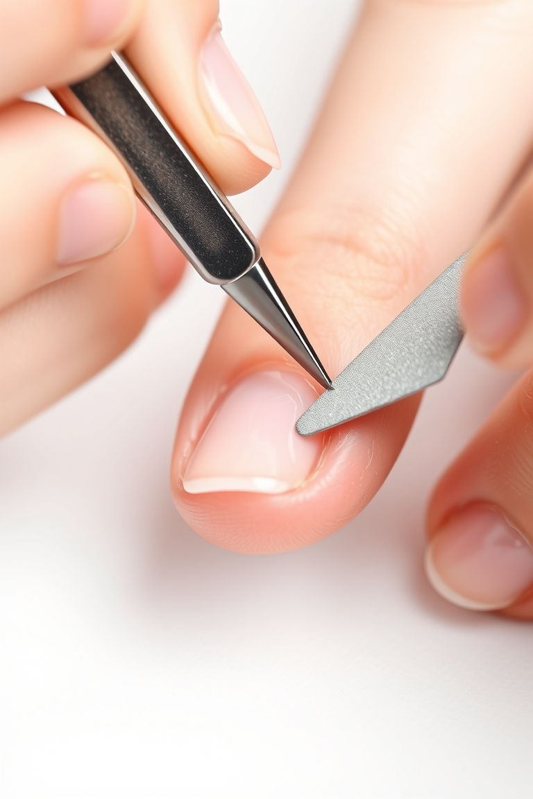 A technician demonstrating the best nail shape for fingers during a manicure.