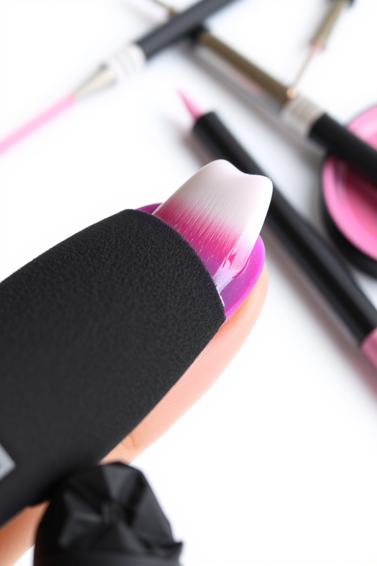 Detailed step-by-step process of ombre nails how to using a sponge