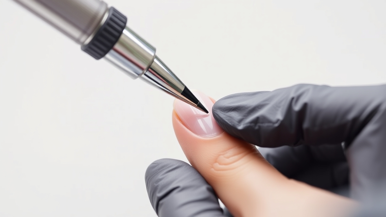 Professional technician applying a base coat for nail health acrylics protection