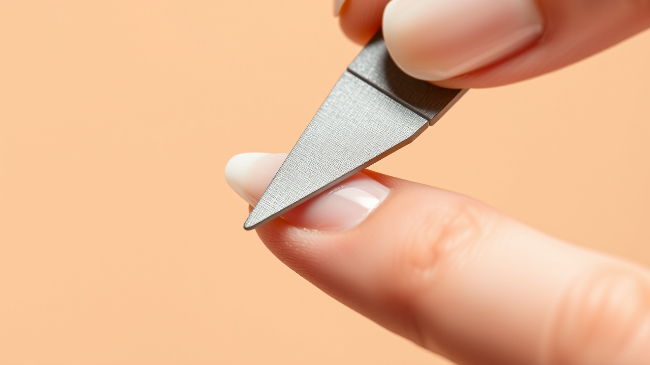 Detailed step of acrylic nail repair using a professional buffer