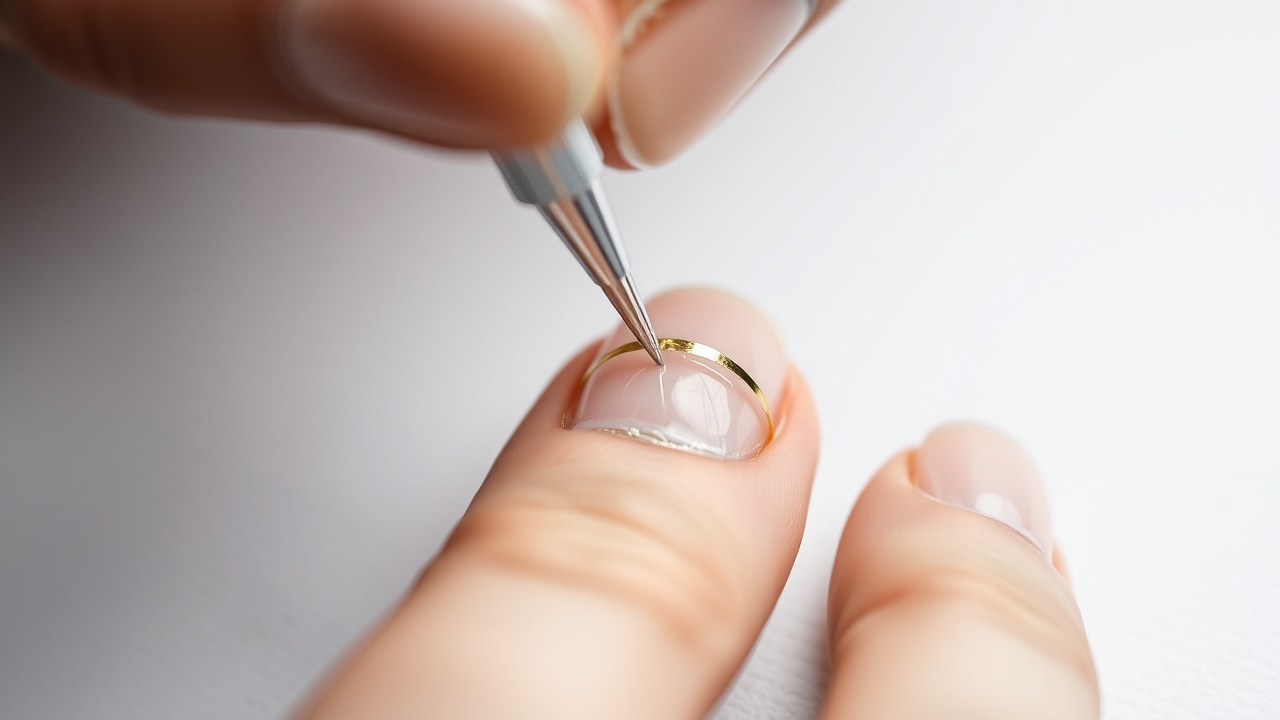 Detailed application of art on short coffin nails