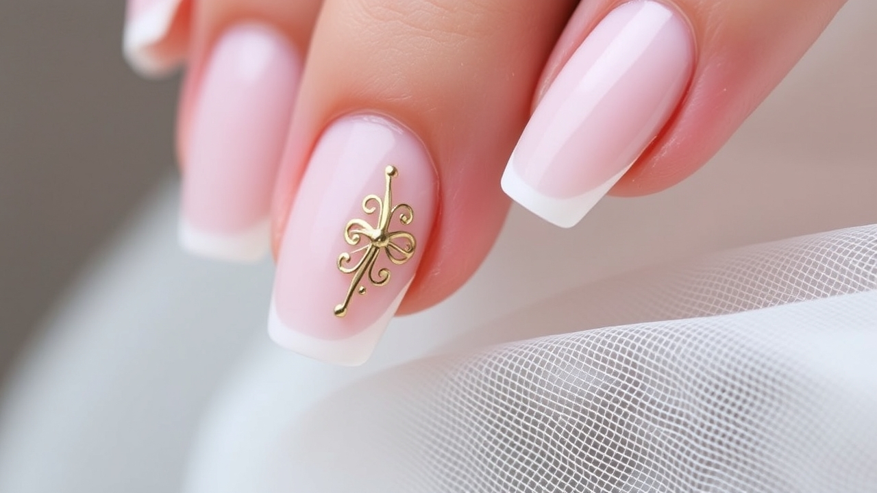 Classic wedding nails with gold filigree detail